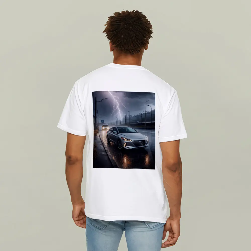 Hyundai Elantra Driving Through Stormy Night – T-Shirts