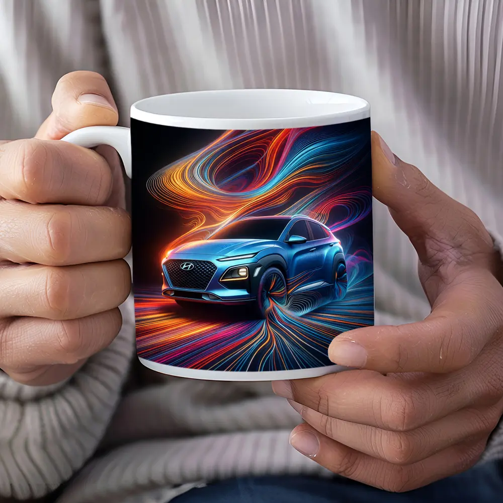 Hyundai Kona Neon Abstract Speed Art – Mugs