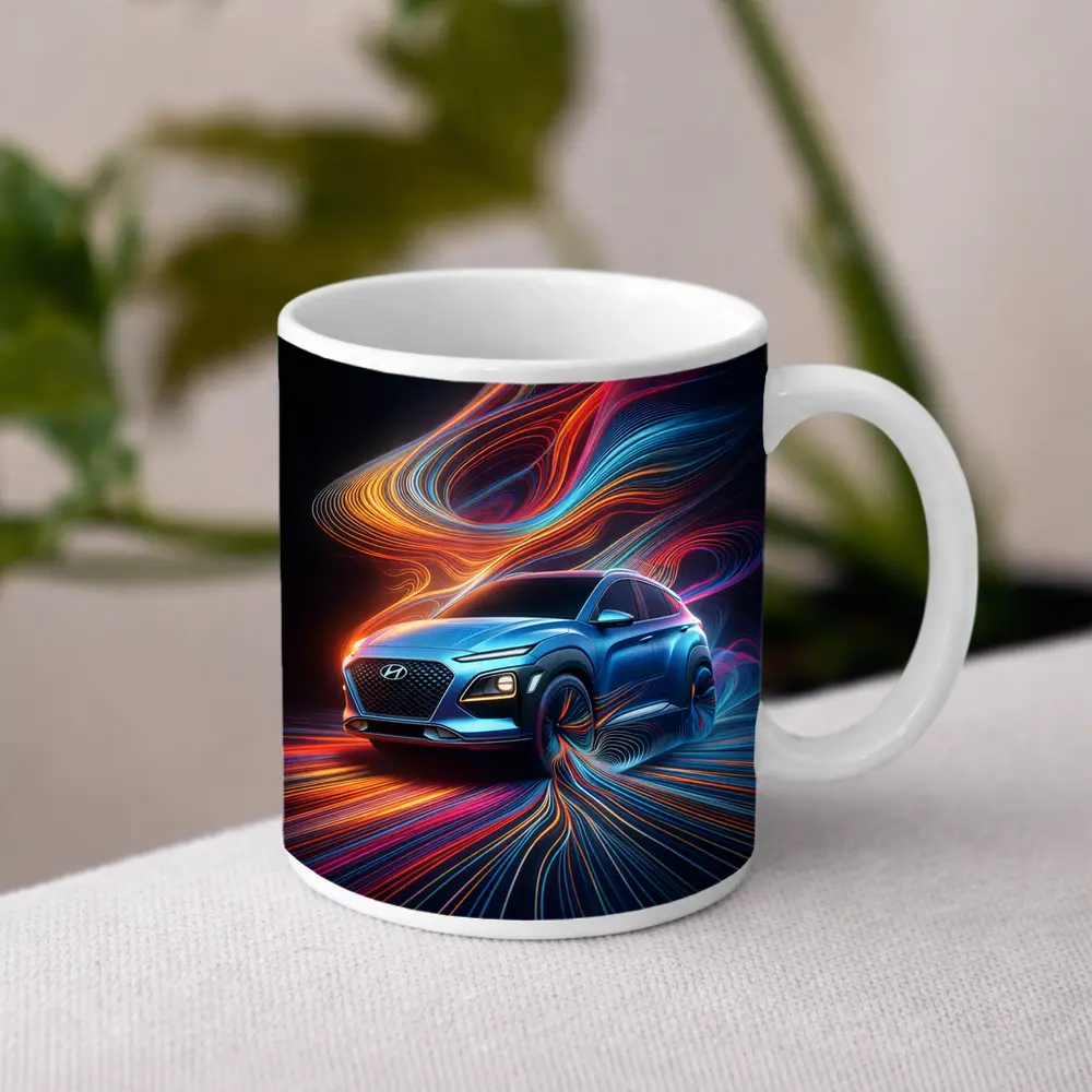 Hyundai Kona Neon Abstract Speed Art – Mugs