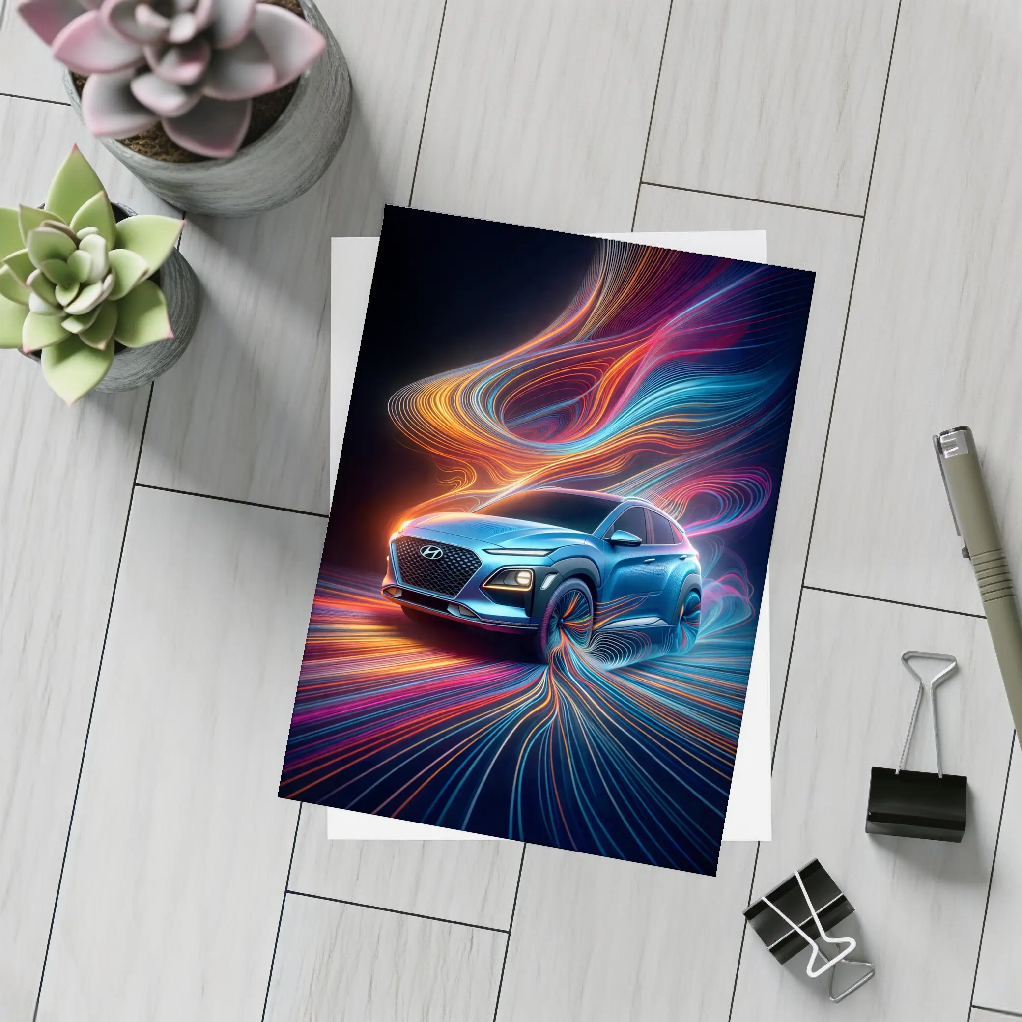 Hyundai Kona Neon Abstract Speed Art – Postcards