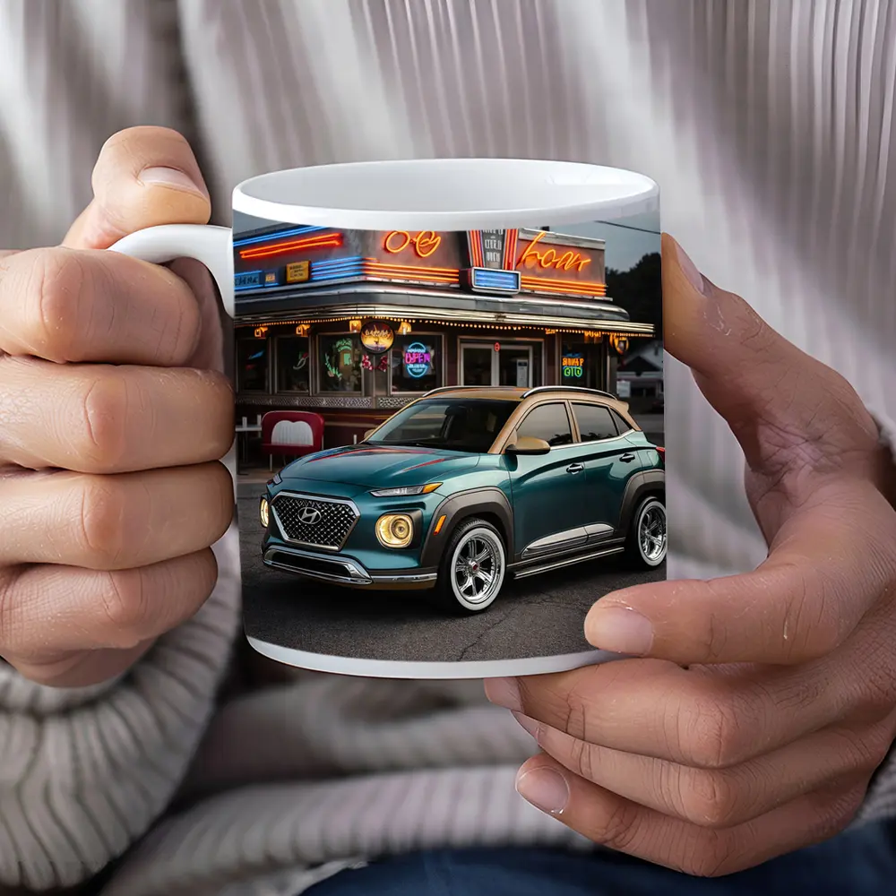 Hyundai Kona Parked Outside Retro Diner – Mugs