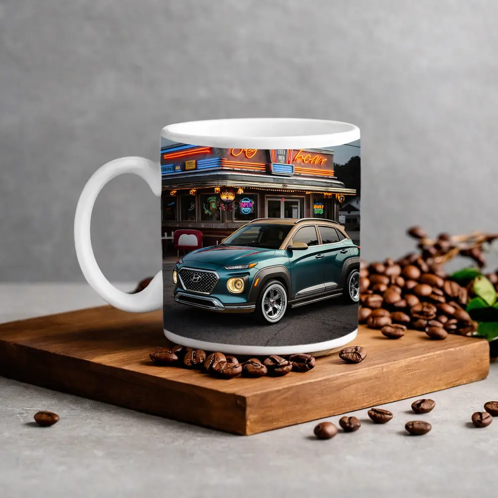 Hyundai Kona Parked Outside Retro Diner – Mugs