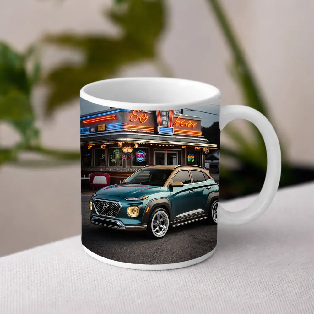 Hyundai Kona Parked Outside Retro Diner – Mugs