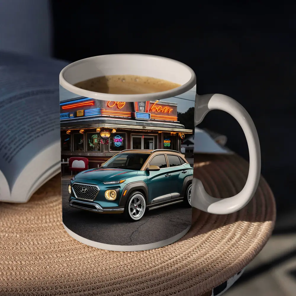 Hyundai Kona Parked Outside Retro Diner – Mugs