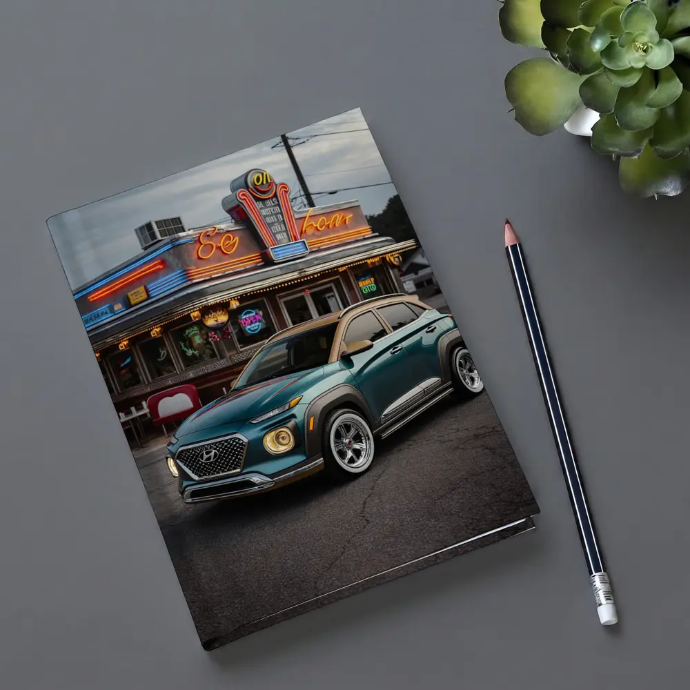 Hyundai Kona Parked Outside Retro Diner – Notebooks