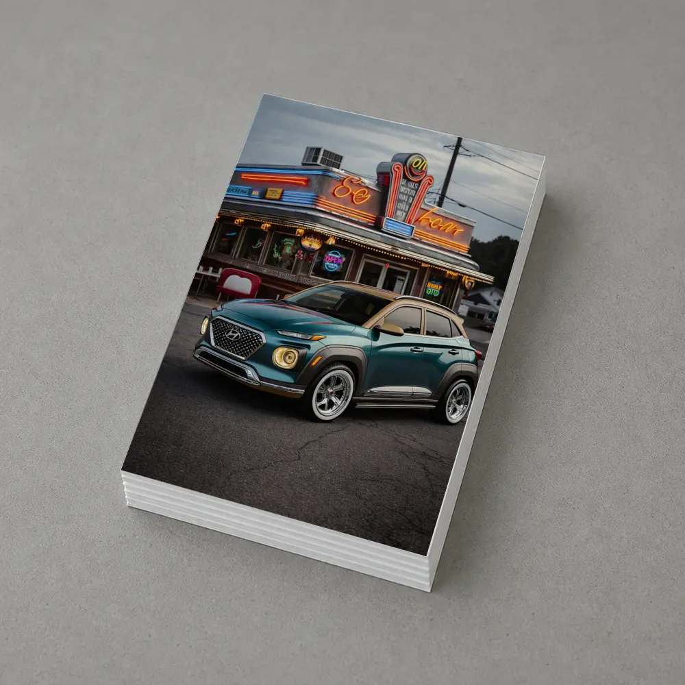 Hyundai Kona Parked Outside Retro Diner – Postcards
