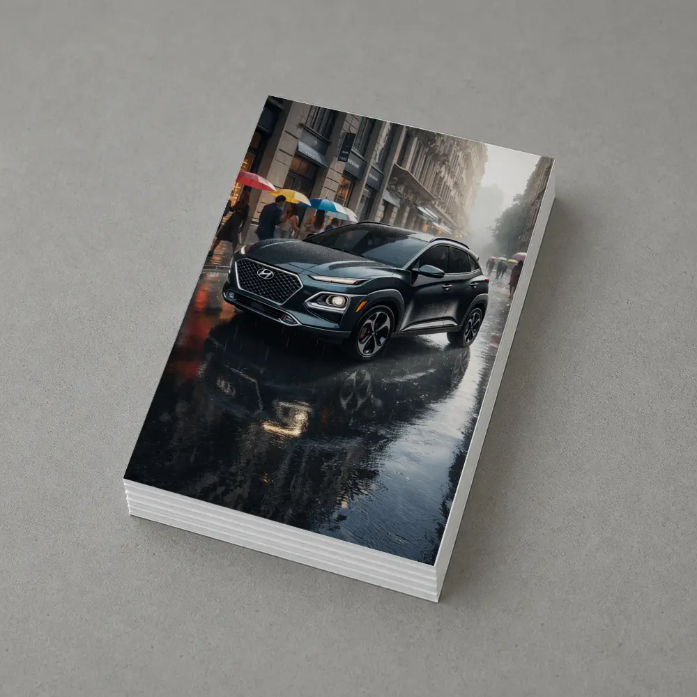 Hyundai Kona Parked On Rainy City Street – Postcards