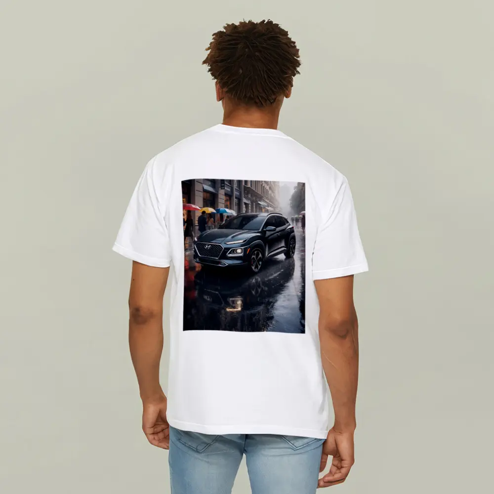 Hyundai Kona Parked On Rainy City Street – T-Shirts