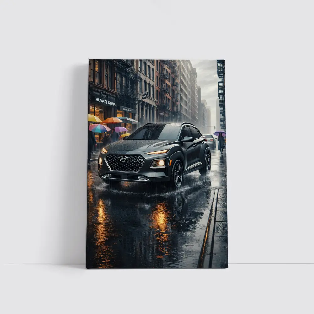 Hyundai Kona Rainy City Street Scene – Wall Art