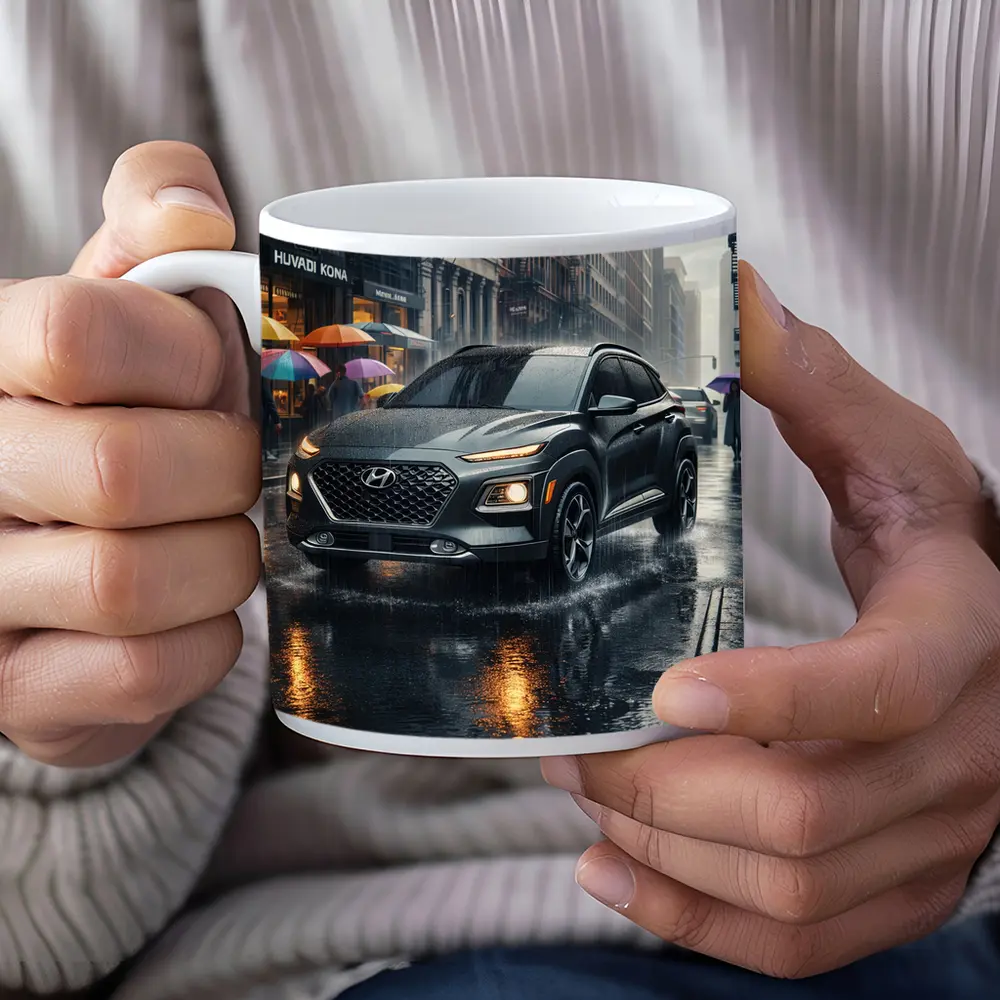 Hyundai Kona Rainy City Street Scene – Mugs