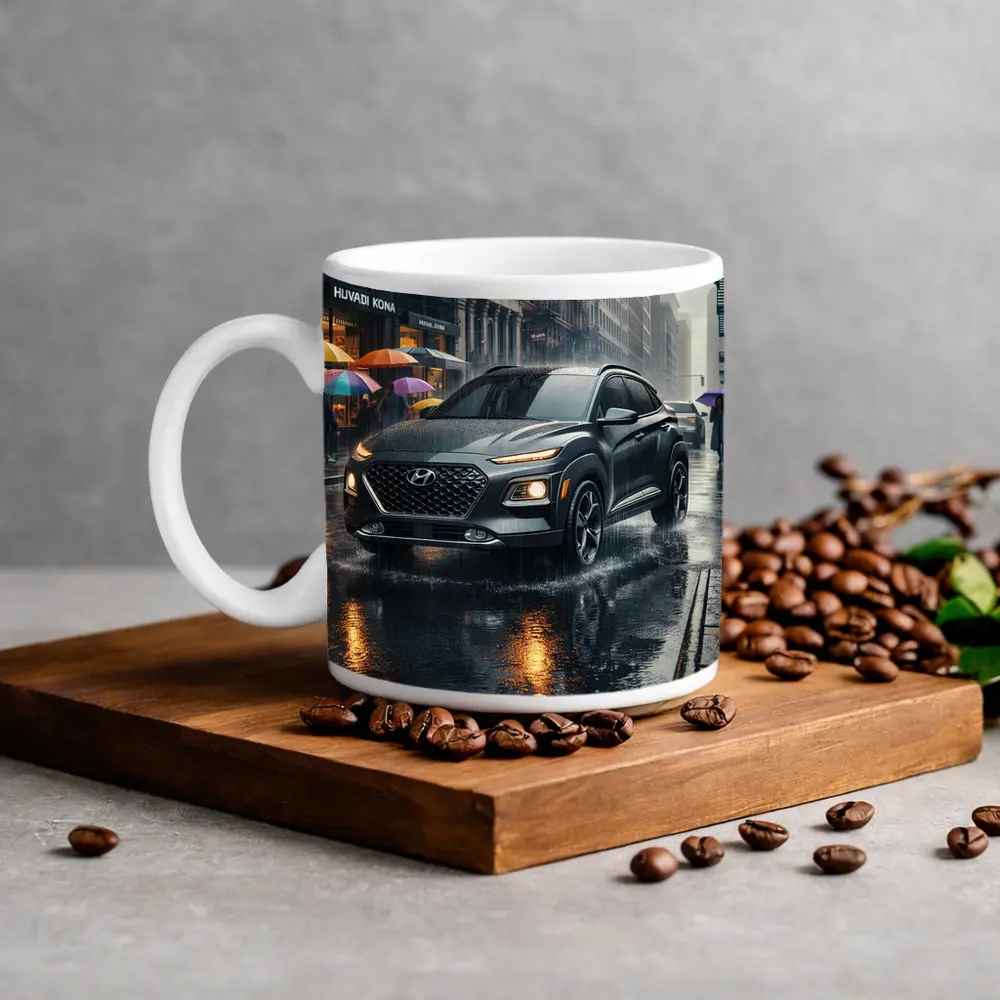 Hyundai Kona Rainy City Street Scene – Mugs