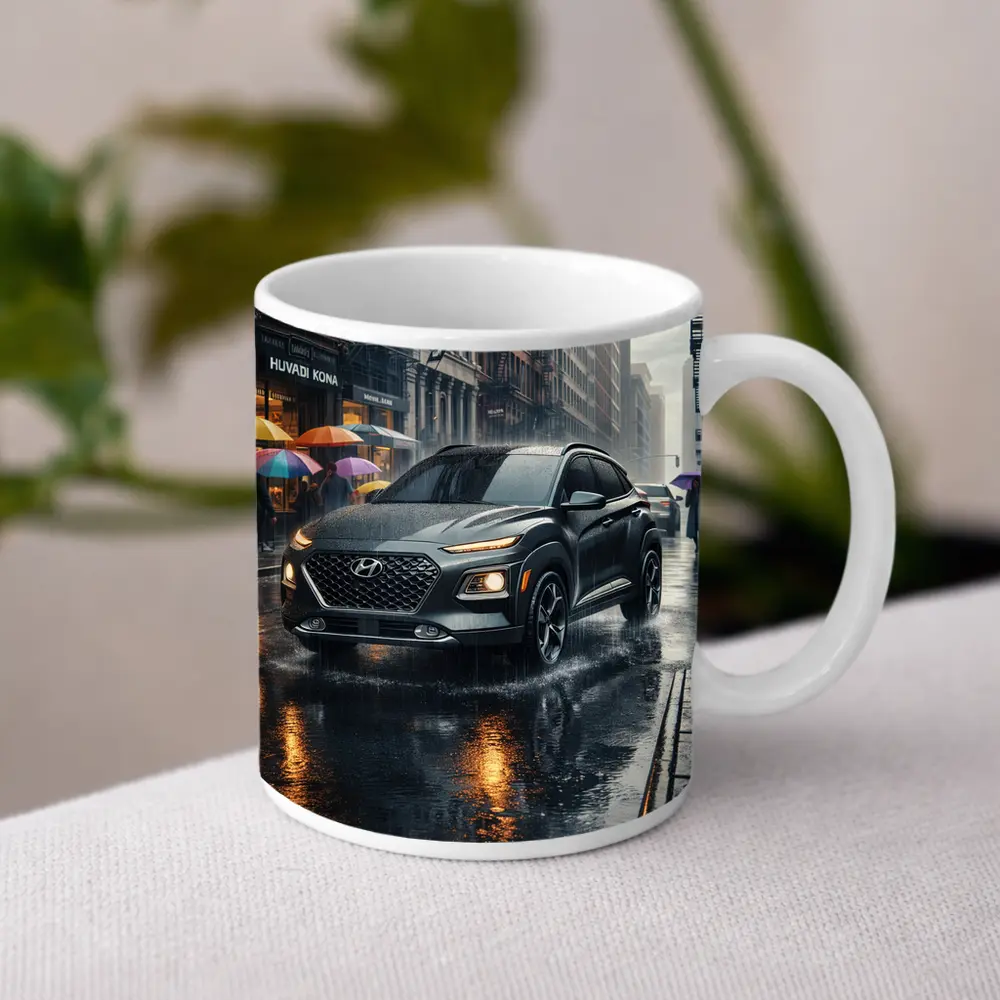 Hyundai Kona Rainy City Street Scene – Mugs