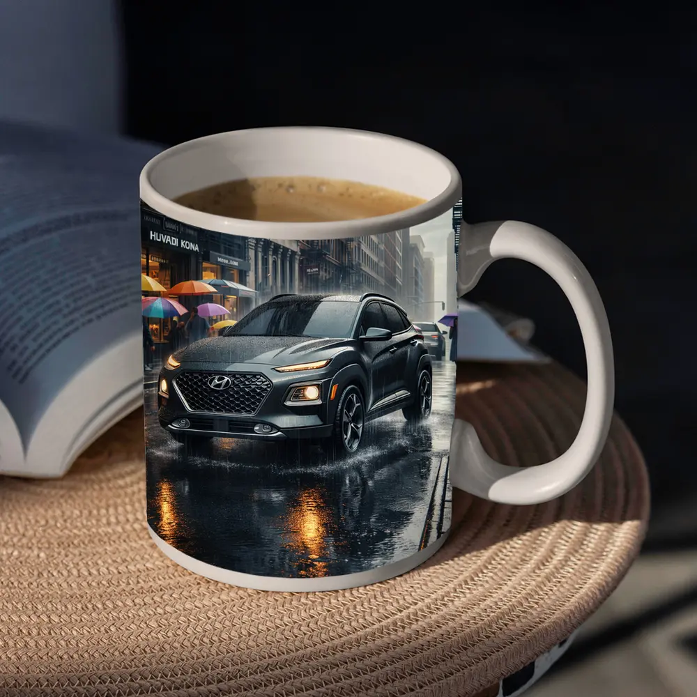 Hyundai Kona Rainy City Street Scene – Mugs
