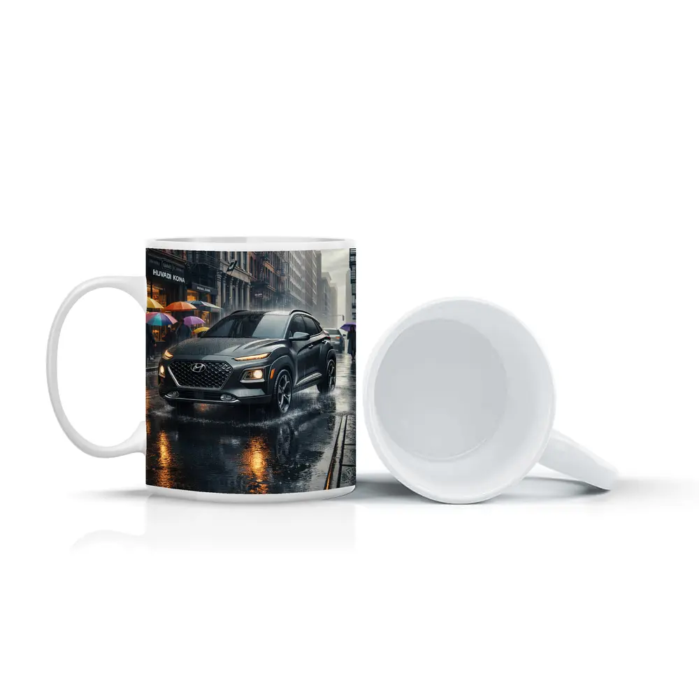 Hyundai Kona Rainy City Street Scene – Mugs