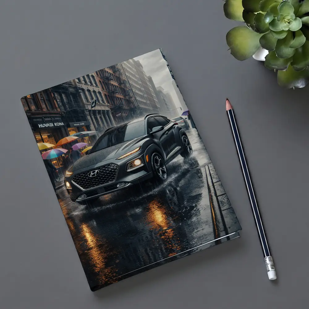 Hyundai Kona Rainy City Street Scene – Notebooks