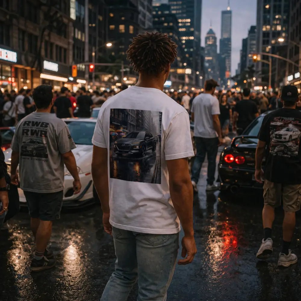 Hyundai Kona Rainy City Street Scene – T-Shirts