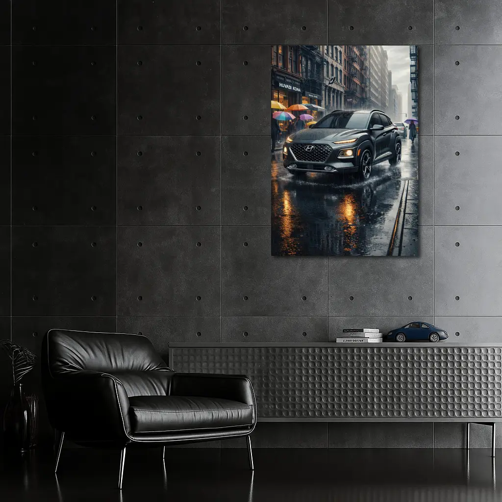 Hyundai Kona Rainy City Street Scene – Wall Art