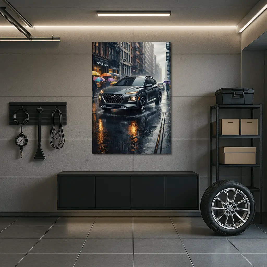 Hyundai Kona Rainy City Street Scene – Wall Art