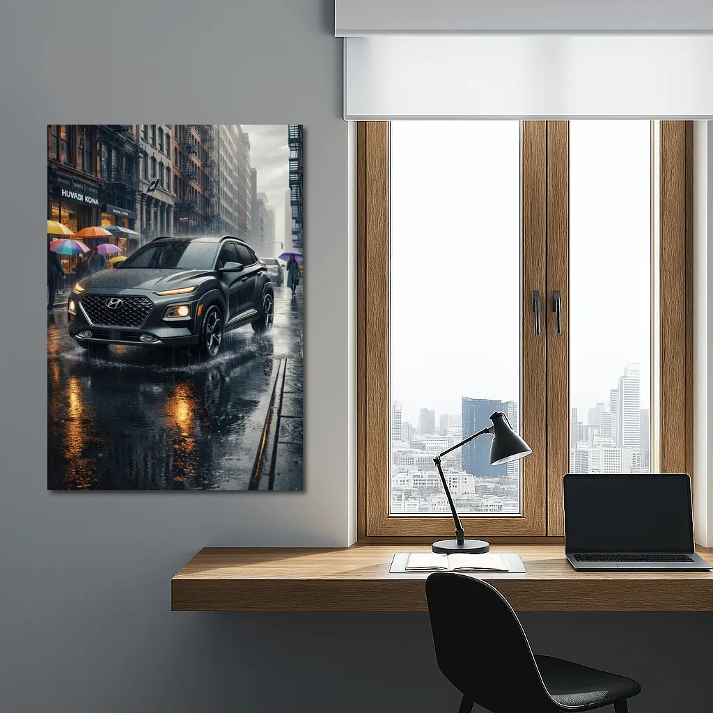 Hyundai Kona Rainy City Street Scene – Wall Art