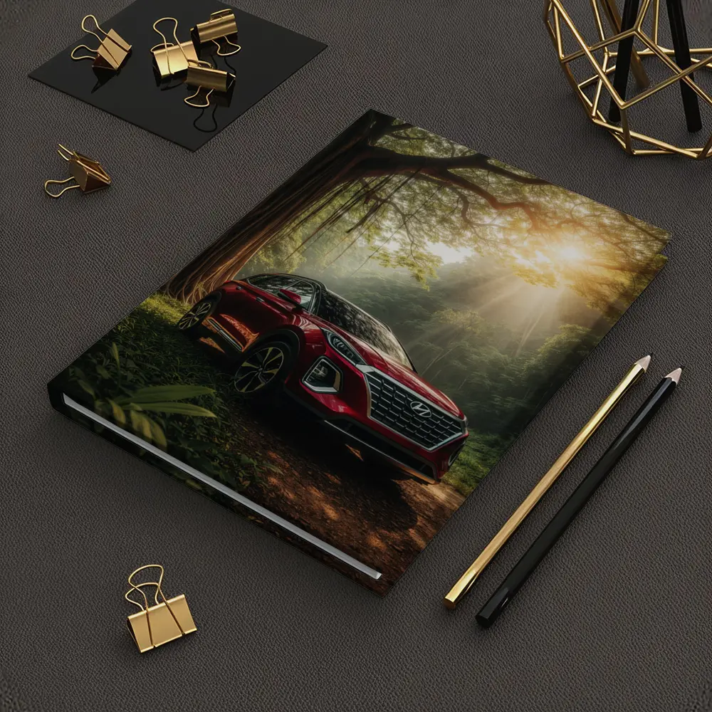 Hyundai SUV Parked in Sunlit Forest – Notebooks