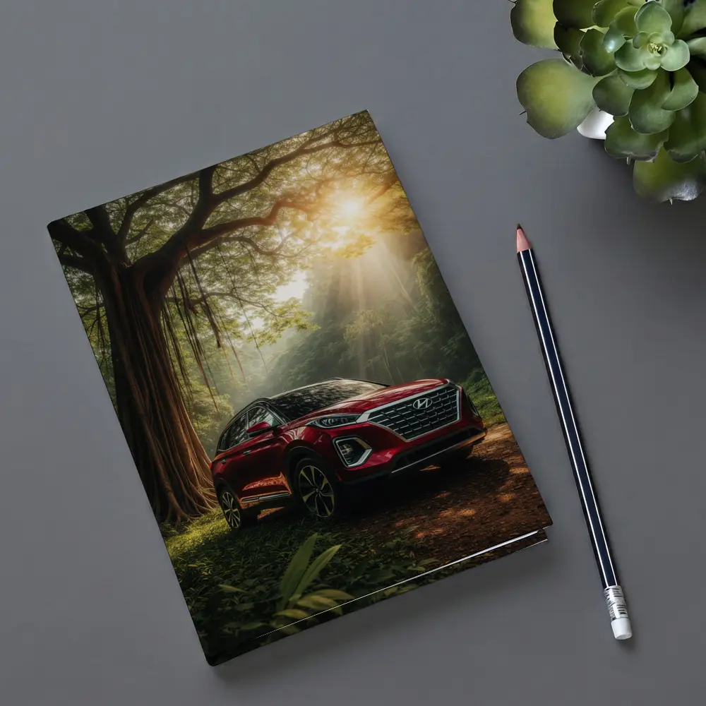Hyundai SUV Parked in Sunlit Forest – Notebooks