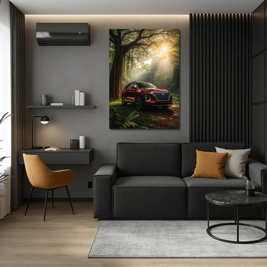 Hyundai SUV Parked in Sunlit Forest – Wall Art