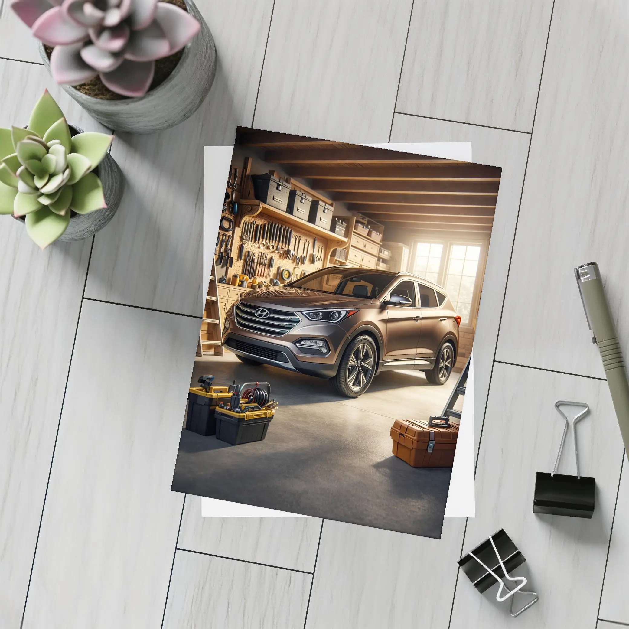 Hyundai Santa Fe SUV In Garage – Postcards