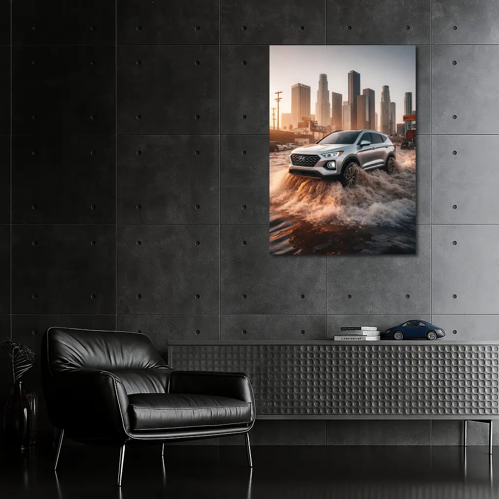 Hyundai Santa Fe Driving Flooded Los Angeles Streets – Wall Art