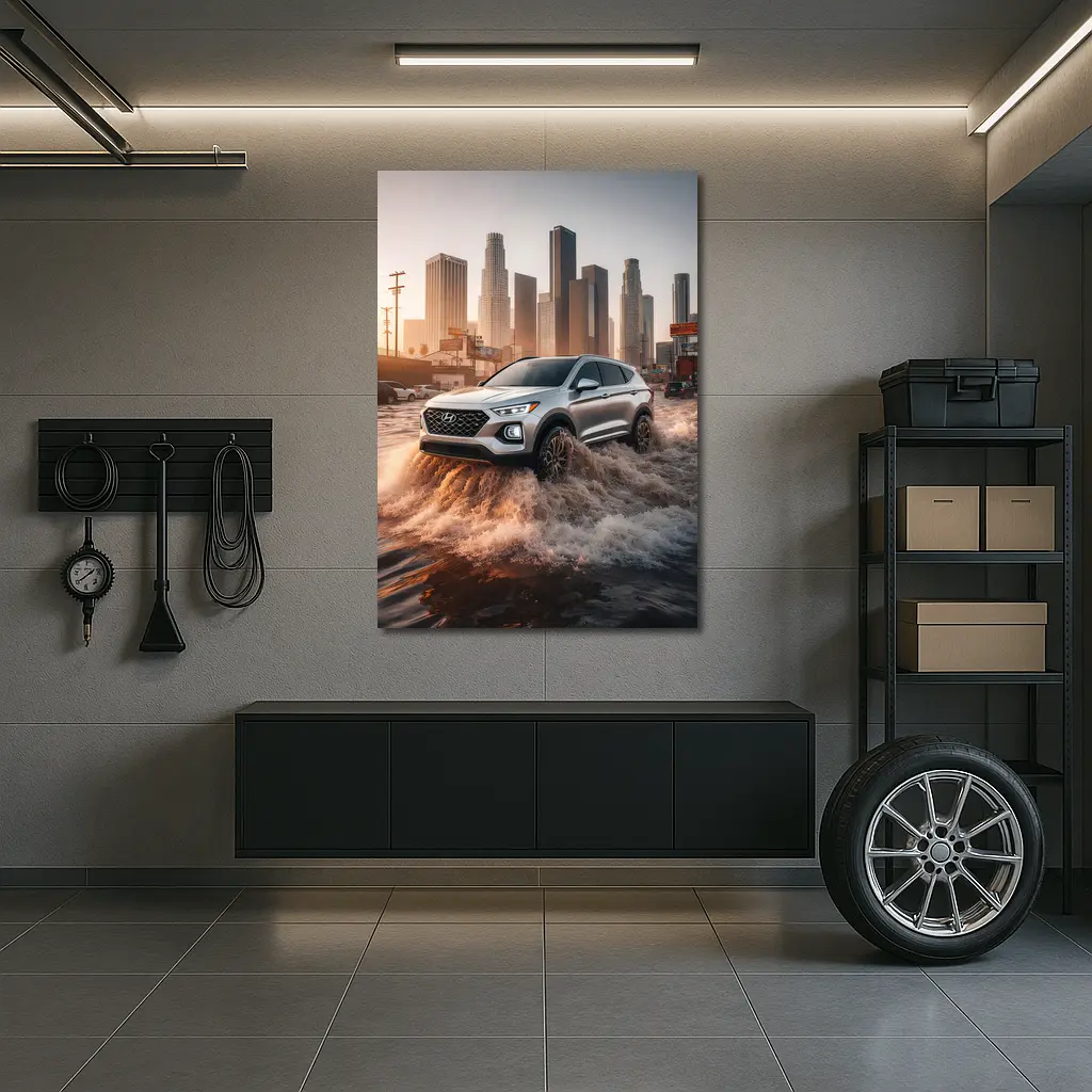 Hyundai Santa Fe Driving Flooded Los Angeles Streets – Wall Art