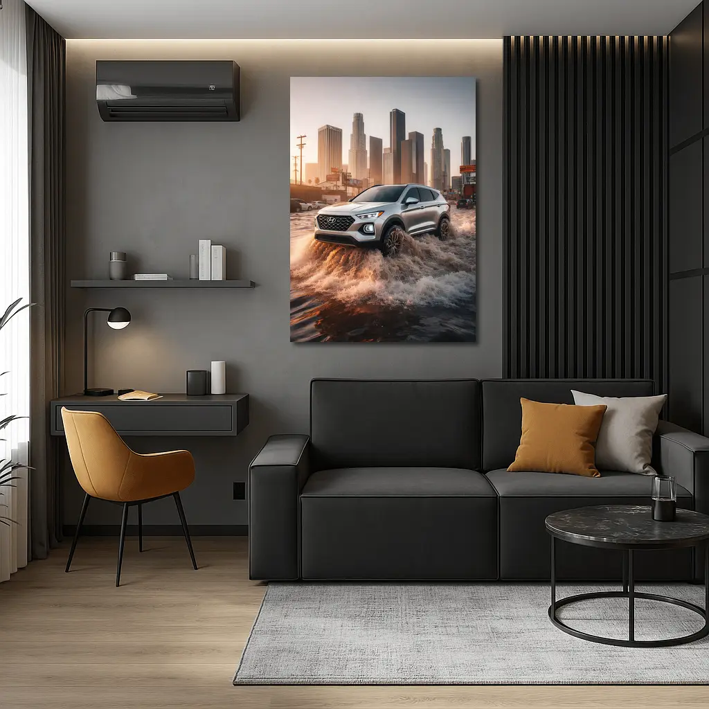 Hyundai Santa Fe Driving Flooded Los Angeles Streets – Wall Art