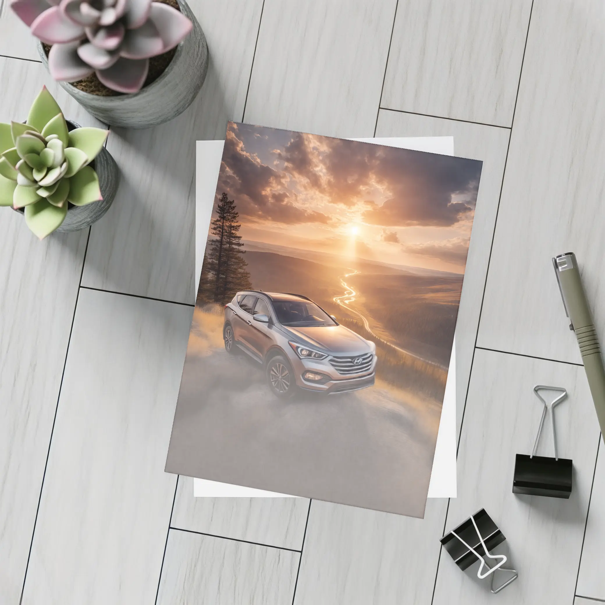 Hyundai Santa Fe Golden Sunset Landscape – Postcards