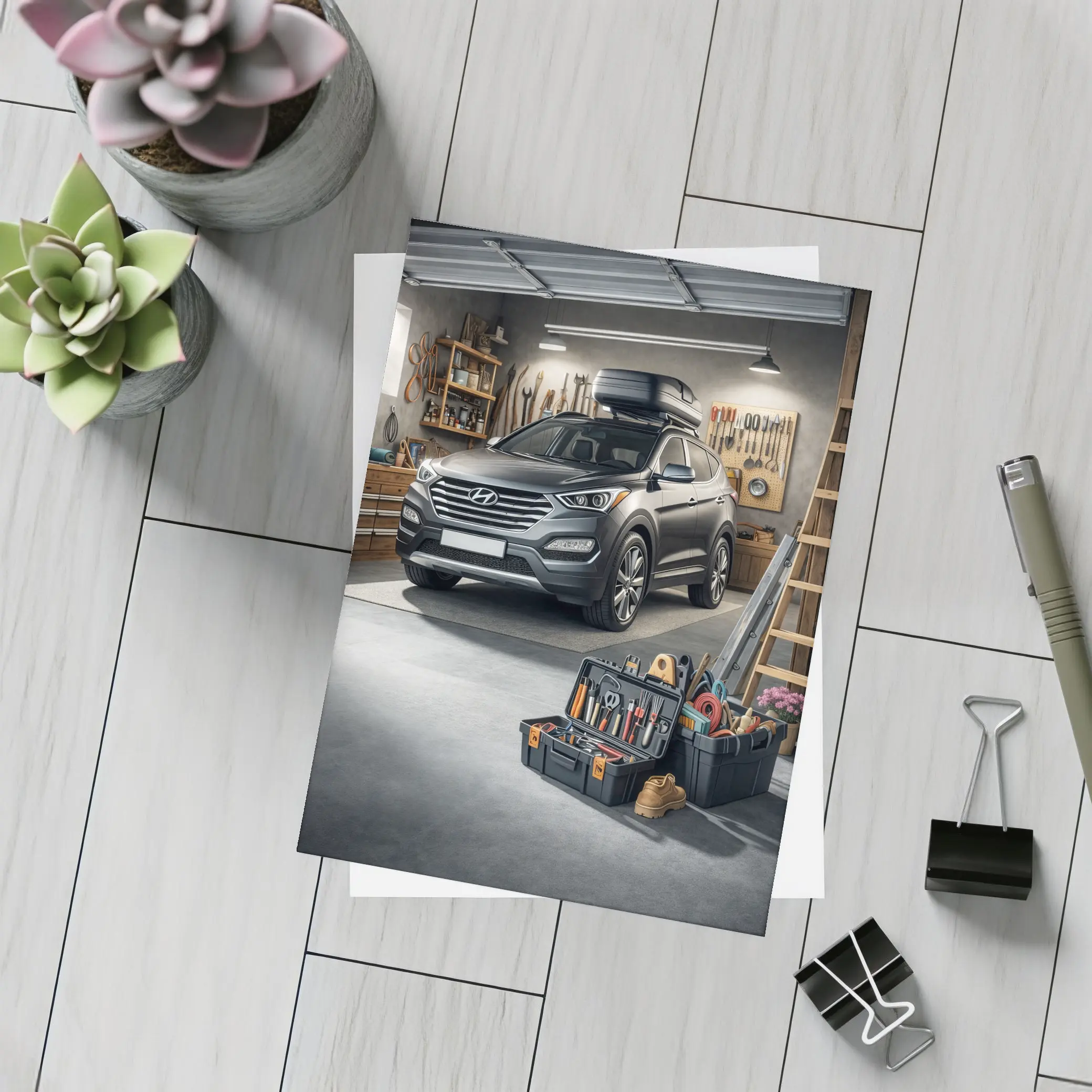 Hyundai Santa Fe SUV in Workshop Garage – Postcards