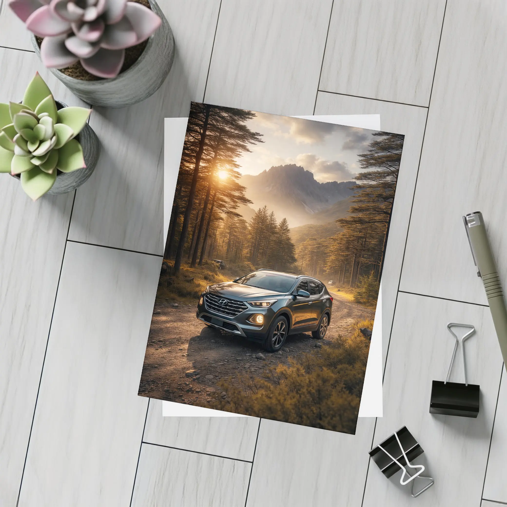 Hyundai Santa Fe Forest Mountain Sunset Drive – Postcards