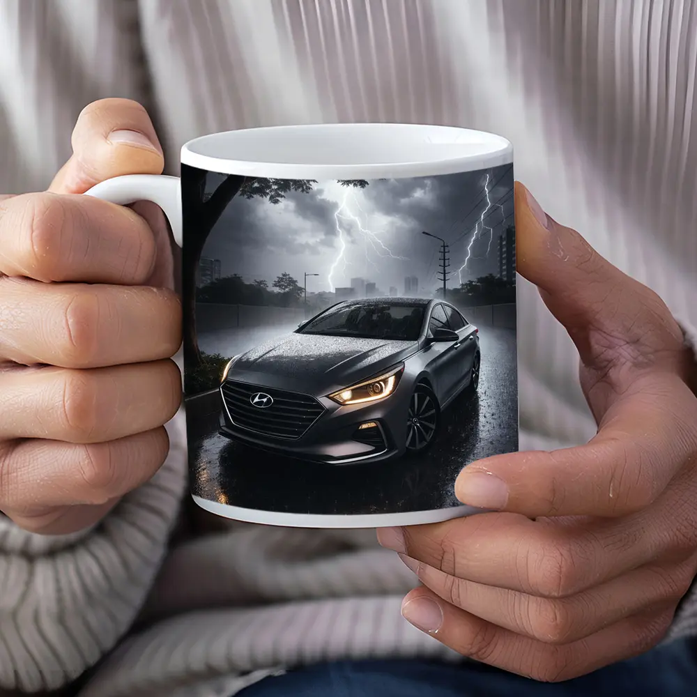 Hyundai Sonata In Dramatic Thunderstorm Rain – Mugs