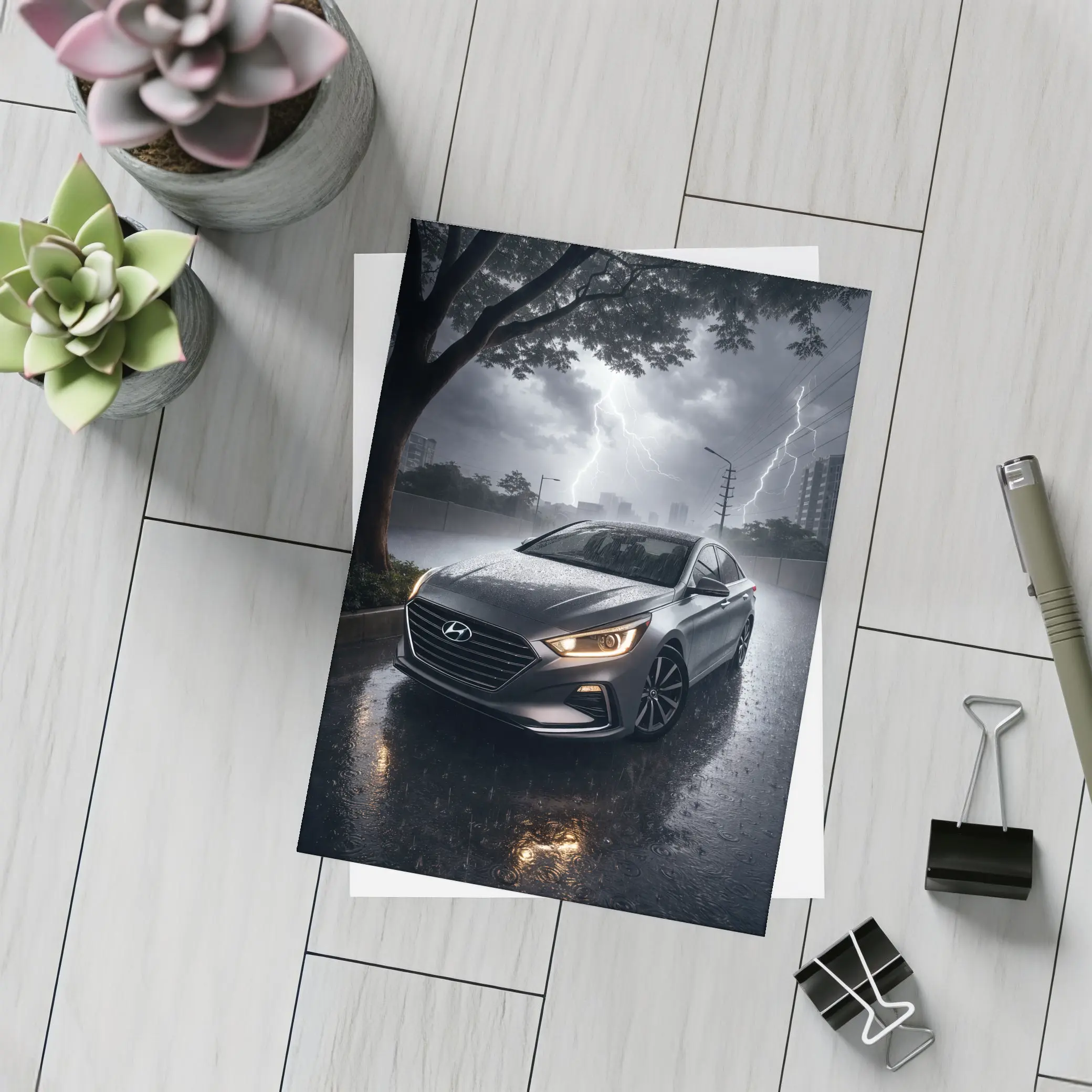 Hyundai Sonata In Dramatic Thunderstorm Rain – Postcards
