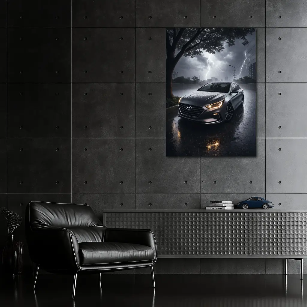 Hyundai Sonata In Dramatic Thunderstorm Rain – Wall Art
