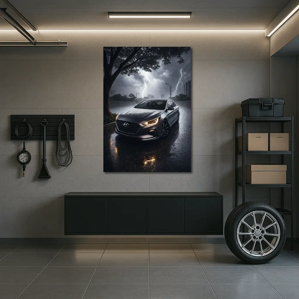 Hyundai Sonata In Dramatic Thunderstorm Rain – Wall Art