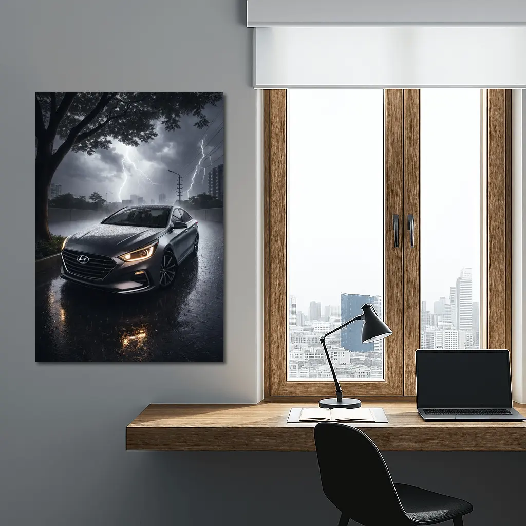 Hyundai Sonata In Dramatic Thunderstorm Rain – Wall Art