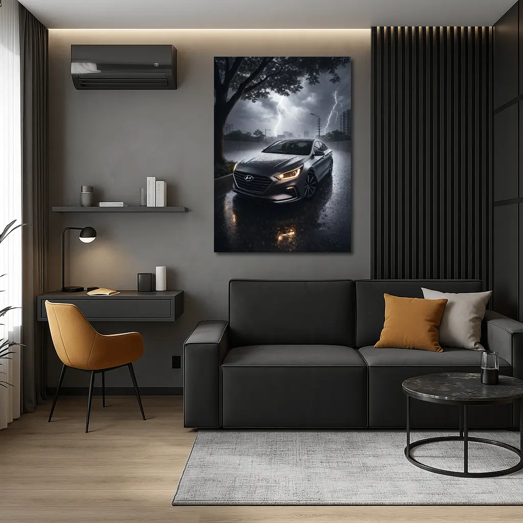 Hyundai Sonata In Dramatic Thunderstorm Rain – Wall Art