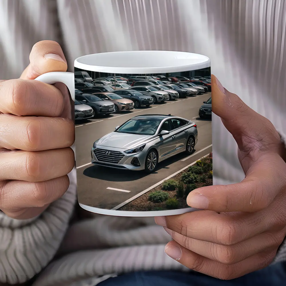 Hyundai Sonata Silver Sedan Parking Lot – Mugs