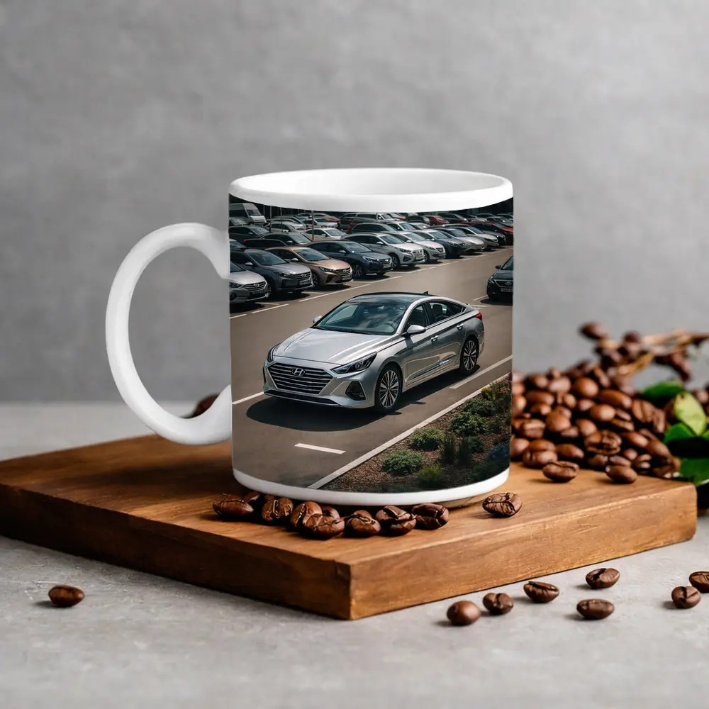 Hyundai Sonata Silver Sedan Parking Lot – Mugs