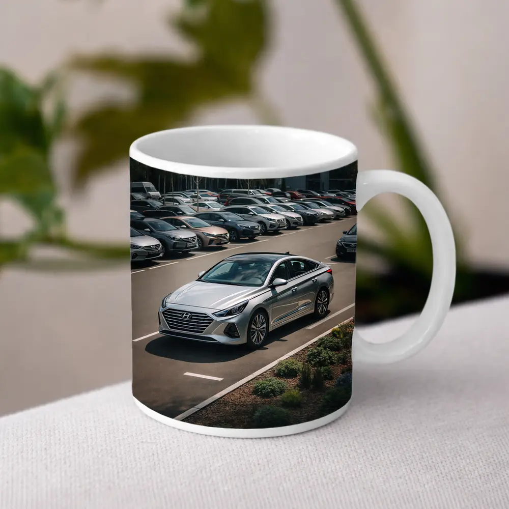 Hyundai Sonata Silver Sedan Parking Lot – Mugs