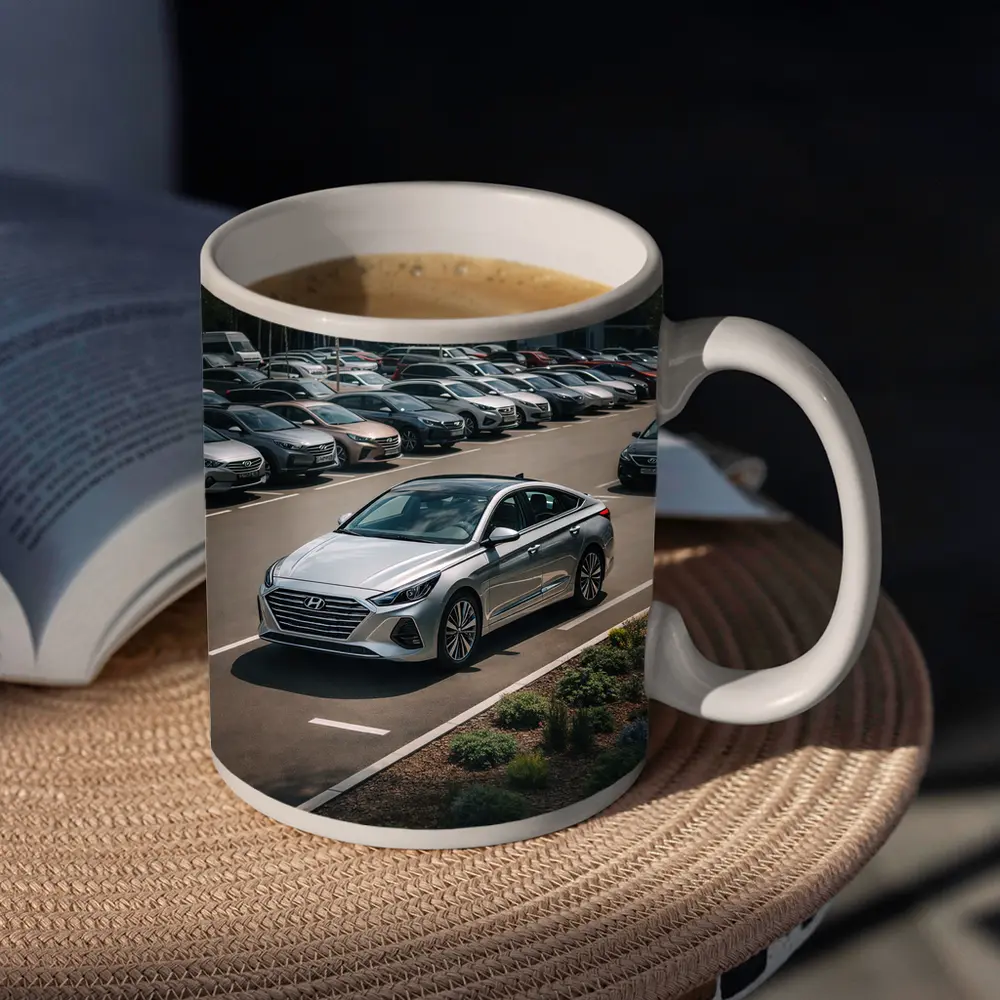 Hyundai Sonata Silver Sedan Parking Lot – Mugs