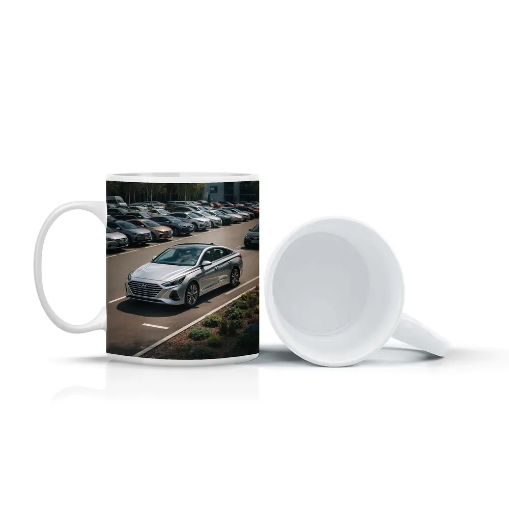 Hyundai Sonata Silver Sedan Parking Lot – Mugs