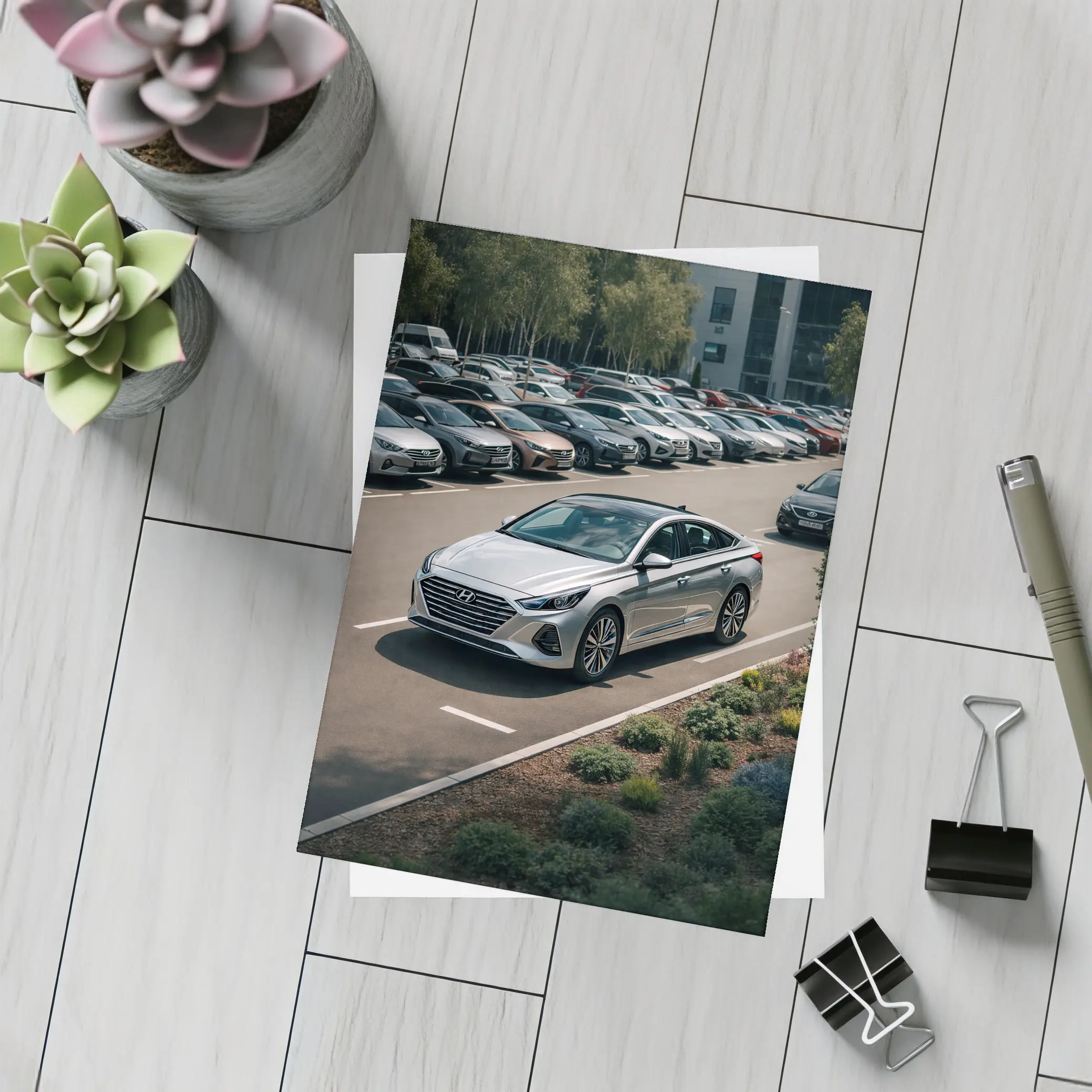 Hyundai Sonata Silver Sedan Parking Lot – Postcards