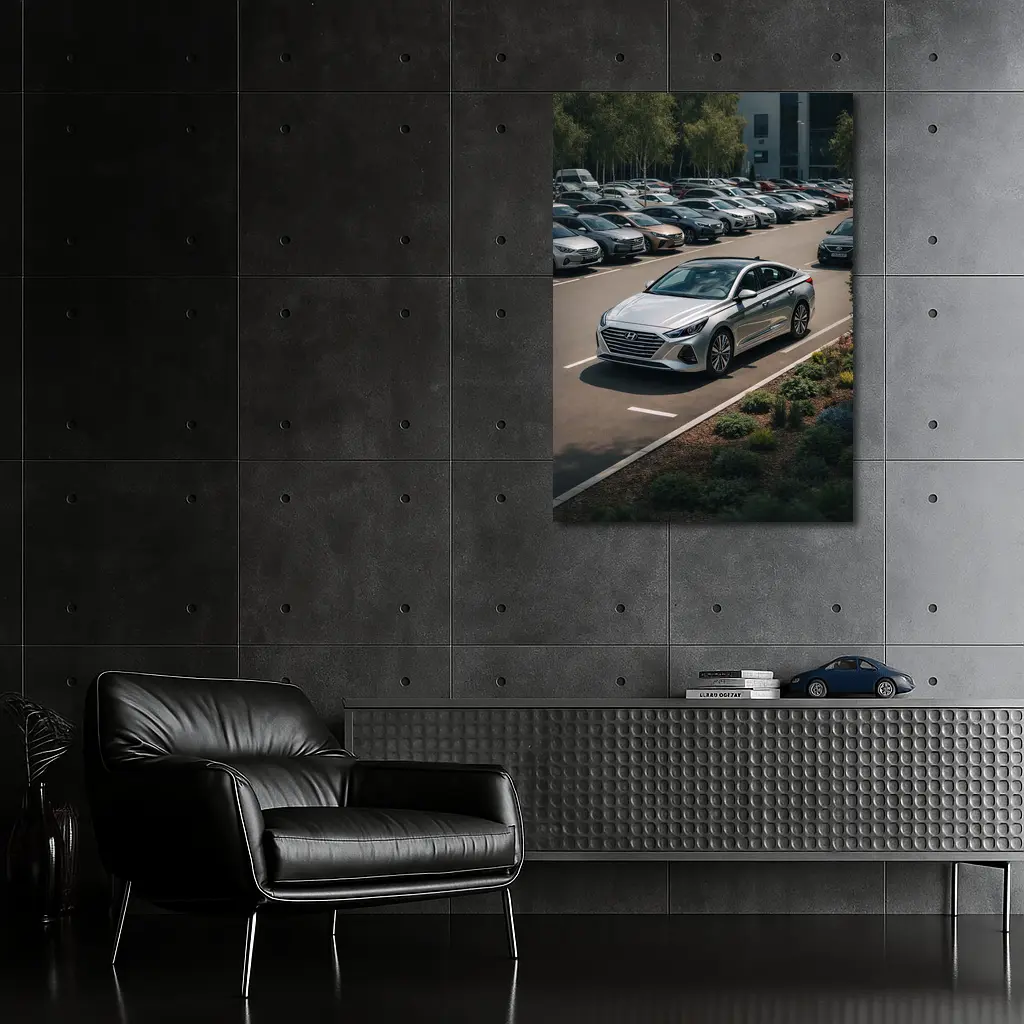 Hyundai Sonata Silver Sedan Parking Lot – Wall Art