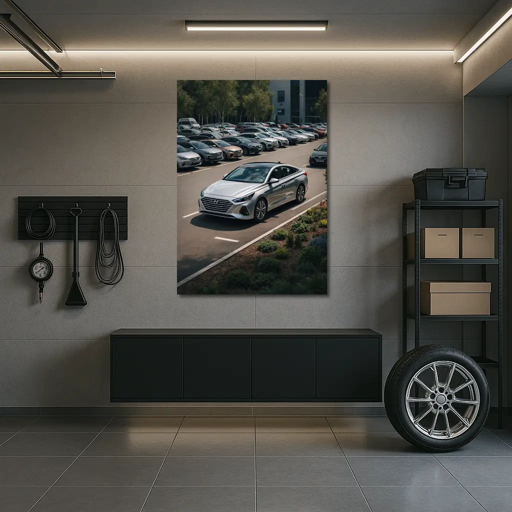 Hyundai Sonata Silver Sedan Parking Lot – Wall Art