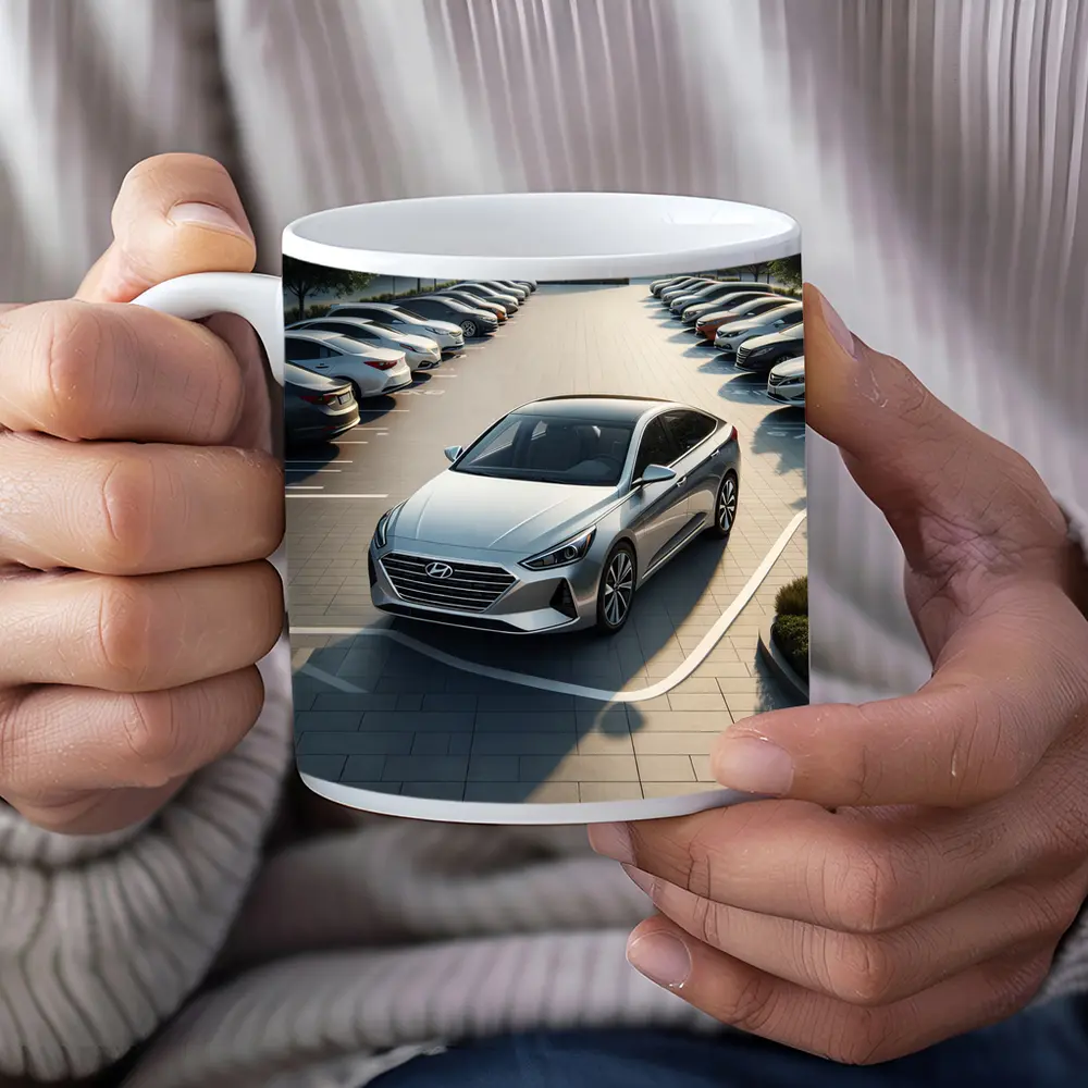 Hyundai Sonata Silver Sedan Parking Lot – Mugs
