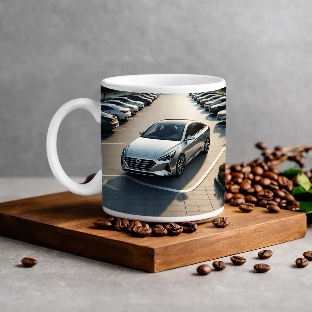 Hyundai Sonata Silver Sedan Parking Lot – Mugs