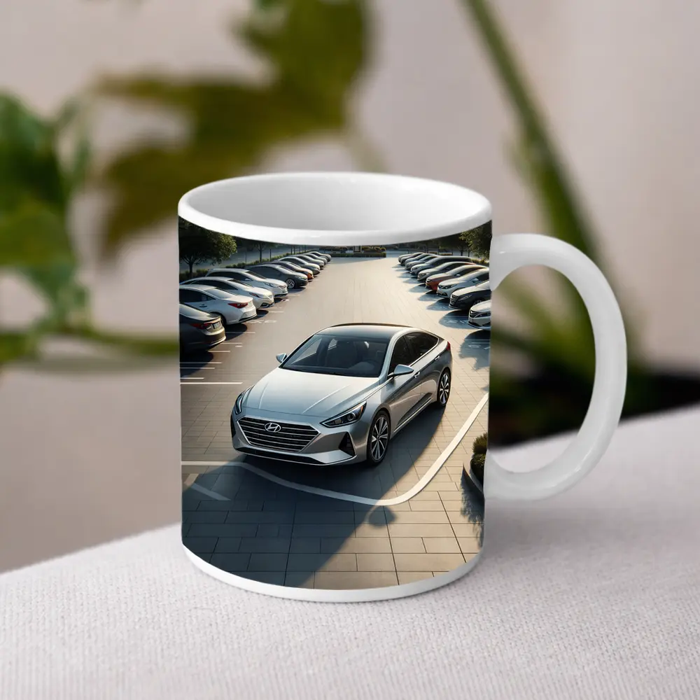 Hyundai Sonata Silver Sedan Parking Lot – Mugs